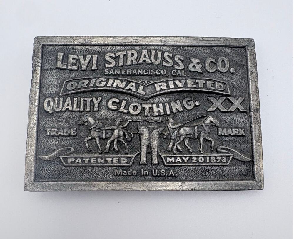 Vintage Levi 1976 Classic Metal Belt Buckle Bergamot Brass Works Made in USA